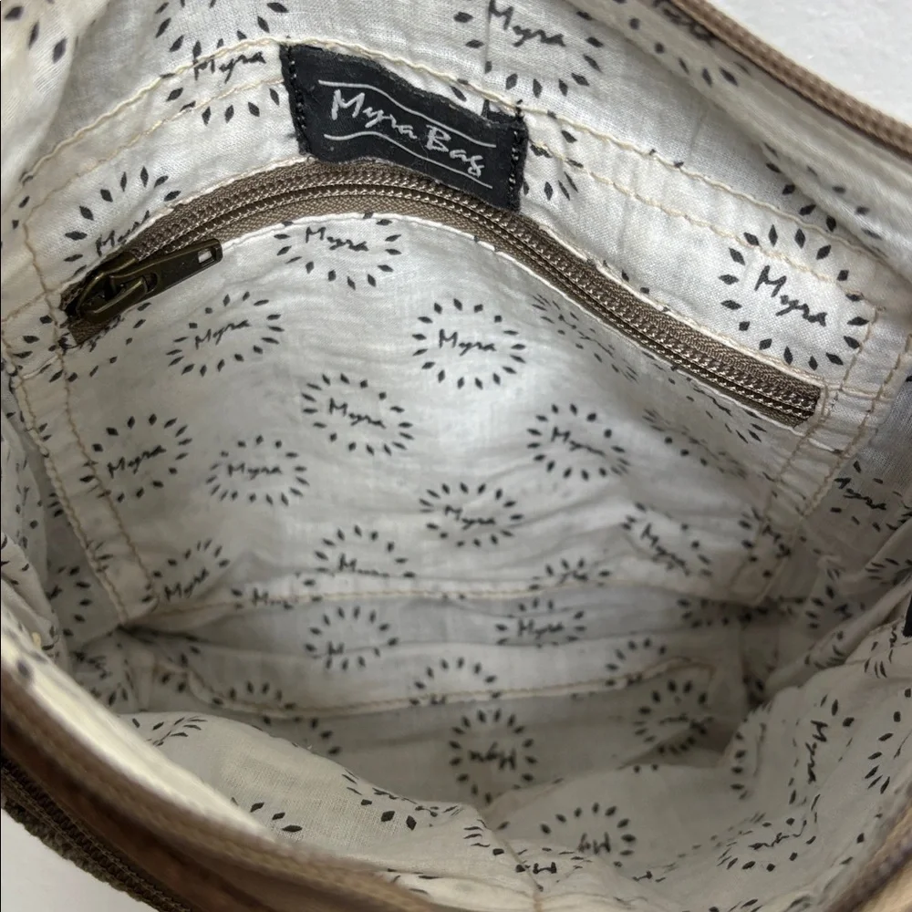 Myra Brown Leather Grey Arrow Medium Crossbody Bag